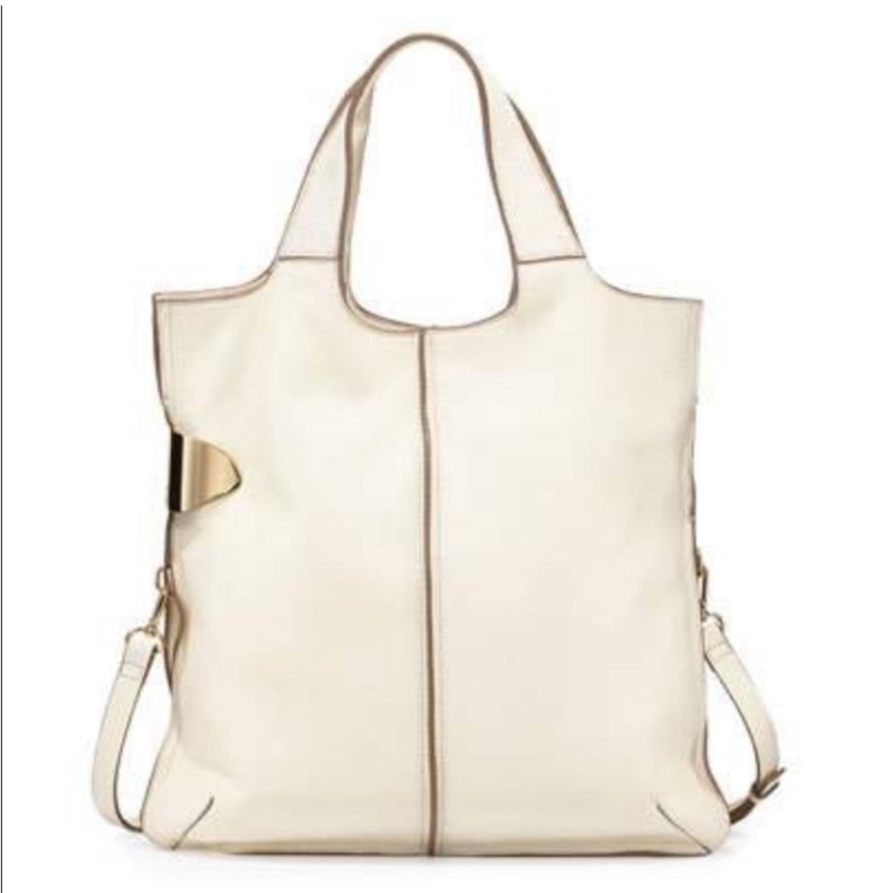 Halston Heritage Cream Tote Bag with Gold Accent